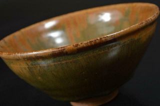 S8276: Chinese Pottery Green glaze TEA BOWL Green tea tool w/box Tea Ceremony 7