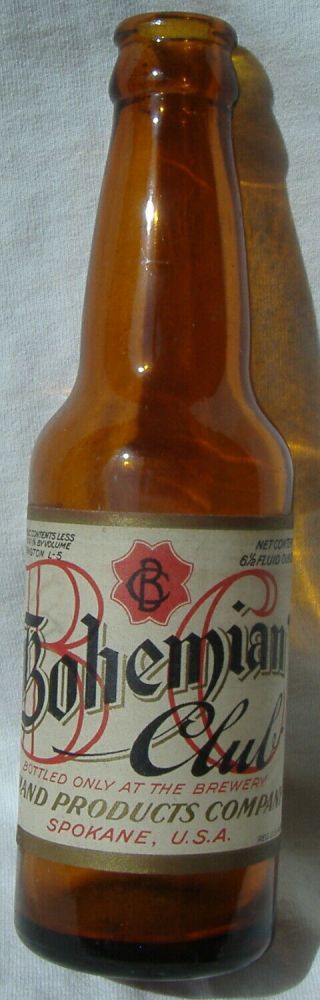 Bohemian Club Beer Bottle Spokane Washington Paper Label 6 1/2 Ounces