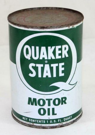 Vintage 1 Quart Metal Quaker State Motor Oil Can Full 40w