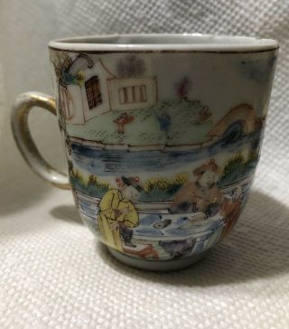 19thc Chinese Famille Rose Tea Cup Court Scene