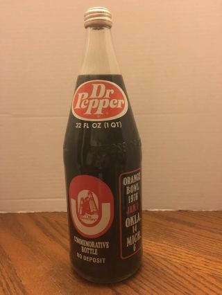 Oklahoma University Ou Sooners Dr Pepper 32 Oz Bottle 1976 Orange Bowl Ss Full