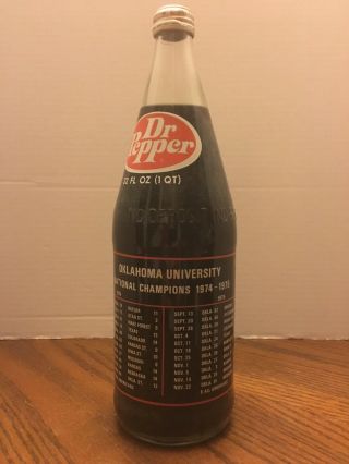 Oklahoma University OU Sooners Dr Pepper 32 oz Bottle 1976 Orange Bowl SS Full 3