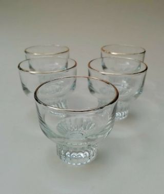 Liqueur Shot Tealight Vintage Retro Glasses Clear Glass With Gold Rim X 5