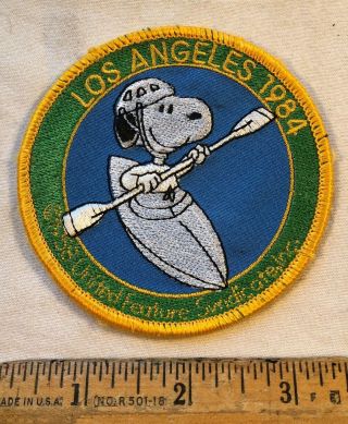 Vintage 1984 Los Angeles Olympics Snoopy Kayak Embroidered Patch Peanuts Gang