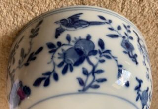 ANTIQUE 18th CENTURY CHINESE BLUE AND WHITE PORCELAIN BOWL WITH BIRDS - MARKED 5