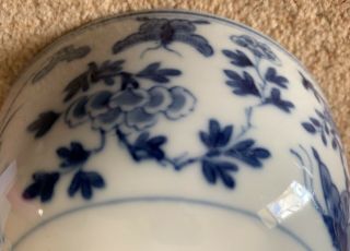 ANTIQUE 18th CENTURY CHINESE BLUE AND WHITE PORCELAIN BOWL WITH BIRDS - MARKED 6