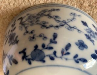 ANTIQUE 18th CENTURY CHINESE BLUE AND WHITE PORCELAIN BOWL WITH BIRDS - MARKED 8