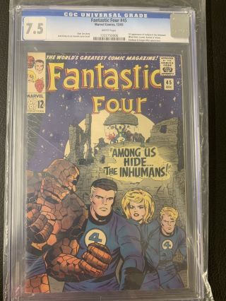 Fantastic Four 45 Cgc 7.  5 White Pages First Inhumans Marvel Comics