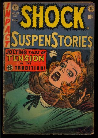 Shock Suspenstories 15 Classic Strangling Cover Pre - Code Ec Horror 1954 Gd,