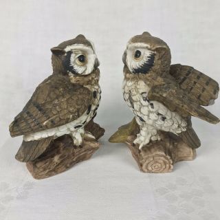 Vintage Owl Homco Home Interior Ceramic Porcelain Bisque Figurine Set Of 2 4