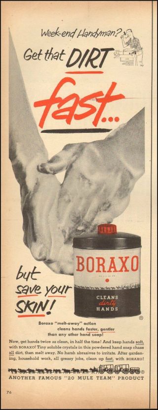 1942 Vintage Ad For Borax`cleans Hands`retro Product (101519