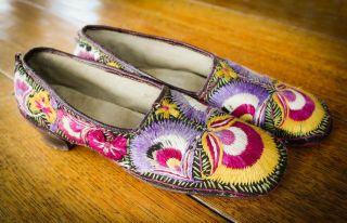 Antique 19th Century Asian Shoes - Hand Made Embroidery - Rare & Unique