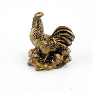 Chinese Zodiac Golden Rooster Statue Figurine Feng Shui Animal Bronze Color 4in