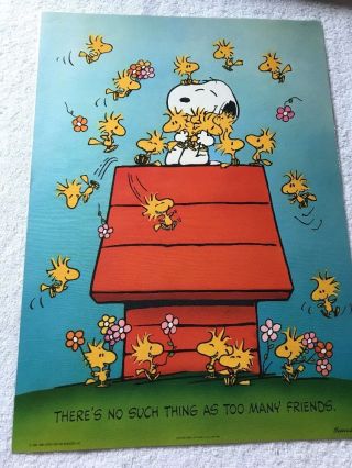Vintage Hallmark Peanuts Snoopy Laminated Poster No Such Thing Too Many Friends