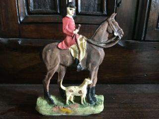 Vintage Fox Hunt Hunting Huntsman On Horseback W Hound Statue Figurine England