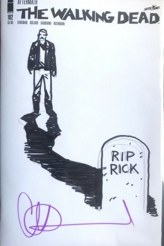 Walking Dead 192 Blank Cover With R.  I.  P.  Rick Sketch & Signed By Charlie Adlard