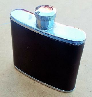 2 Oz.  Hide Covered Hip Flask With " Made In England " Stamped.  Drink / Alcohol.