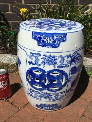 Rare Vintage Chinese Export Blue & White Canton Porcelain Garden Seat Chair