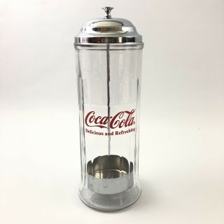 1992 Coca Cola Straw Dispenser Lift & Grab A Straw Glass Metal Heavy Diner Style