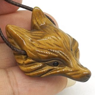 1.  37 " Fox Head Pendant Natural Yellow Tiger Eye Necklace Fashion Jewelry Caving