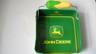 Metal John Deere Square Napkin Tray / Holder With Corn Cob Top Holder