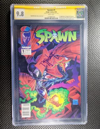 Spawn 1 Newsstand Variant Cover Signed By Todd Mcfarlane Cgc Graded At 9.  8