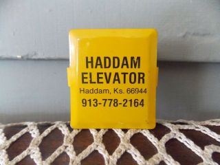 Vintage Metal Paper Clip Clamp Yellow Advertising Haddam Ks Elevator Magnet Back