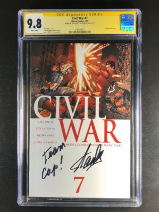 Civil War 7 Cgc 9.  8 Signed Inscribed " Team Cap " By Stan Lee Captain America