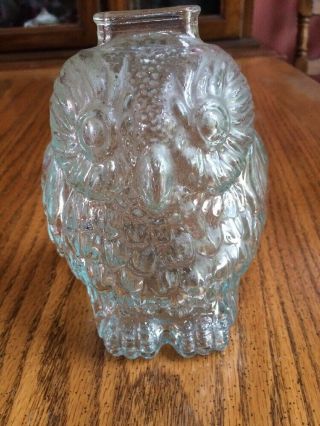 Stamped Wise Old Owl Glass Bank Clear Vintage 1970 Libbey Figurine