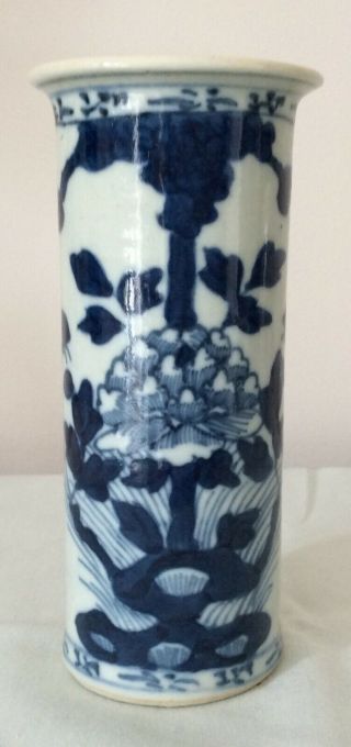 A Fine 19th C Chinese Kangxi Marks Blue & White Porcelain Sleeve Vase
