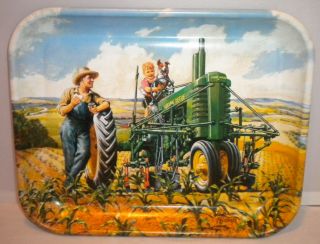 John Deere Tin Metal Collectible Serving Tray “lunch Time " Model B Tractor 1997