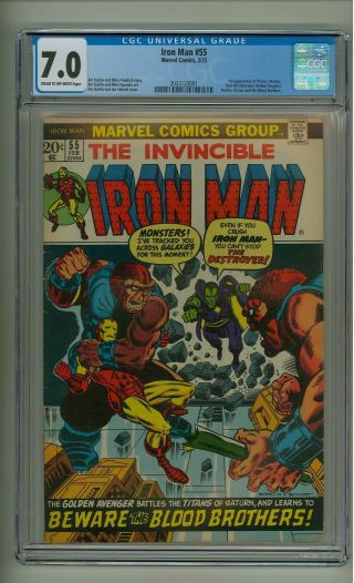 Iron Man 55 (cgc 7.  0) C - O/w Pgs; 1st App.  Thanos,  Drax,  Mentor; Starlin (c 23396