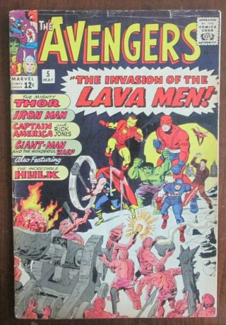 Avengers 5 (1964) Invasion Of The Lava Men.  Kirby Artwork.