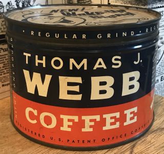 Vintage 1949 Thomas J.  Webb Key Wind Coffee One Pound Tin / Can - Chicago