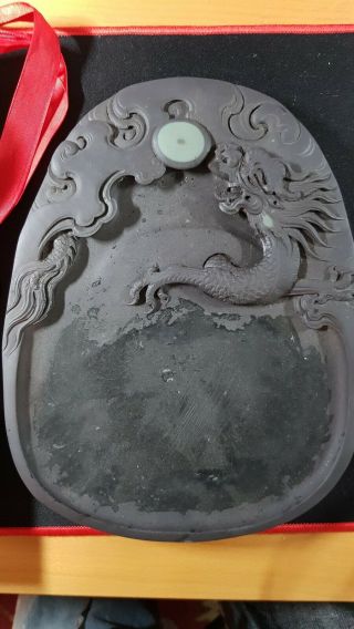 Fine Old Chinese Hand Carving Dragon Ink Stone Ink Slab In,  Padded Box