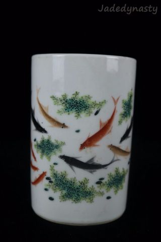 A Chinese Famille Rose Porcelain Fish Brush Pot