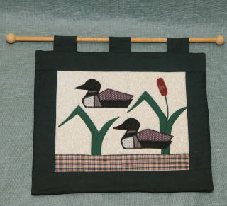Quilted Wall Hanging Duck Loon Country Lodge Decor Patchwork Handmade 12x14