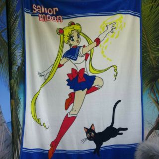 Sailor Moon Tsukino Usagi & Black Cat Luna Anime Plush Fleece Throw Blanket