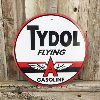 Tydol Flying A Gasoline Gas Oil 12 " Round Metal Tin Sign Vintage Garage