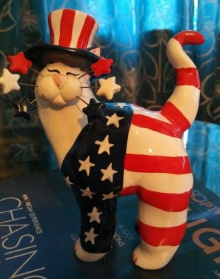 2001 Lacombe Yankee Doodle Annaco Creations Porcelain American Flag Cat Figurine