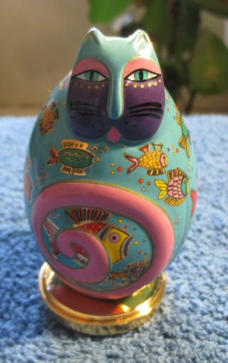 Lovely Ceramic Laurel Burch Fishy Feline Cat Figurine Signed And Numbered
