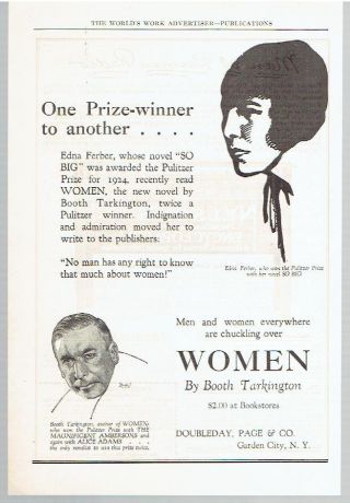 Vintage,  1926 - Women By Booth Tarkington Book Ad - Doubleday,  Page &