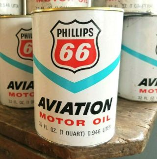 Full Near 1960s Vtg Phillips 66 Aviation Motor Oil Old 1qt Oil Can Nos Full