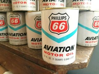 FULL NEAR 1960s Vtg PHILLIPS 66 AVIATION MOTOR OIL Old 1qt Oil Can NOS FULL 2