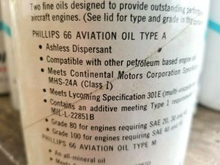 FULL NEAR 1960s Vtg PHILLIPS 66 AVIATION MOTOR OIL Old 1qt Oil Can NOS FULL 4