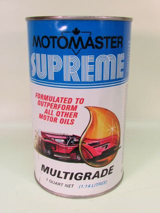 Vintage Motomaster Canadian Tire Supreme Transitional Oil 1 Quart Oil Can Full