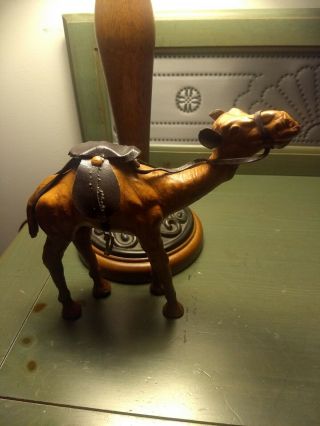 Vintage Leather Camel Figure Statue.  Standing With Saddle.