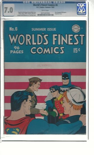 Dc Comic’s World’s Finest Comics 6 Cgc 7.  0 White Pages 1942