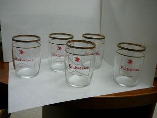 5 Vintage Budweiser Beer Barrel Glasses - 3 - 1/4 " Tall,  Chaser Glass