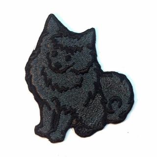 Pomeranian Iron On Embroidered Patch Black